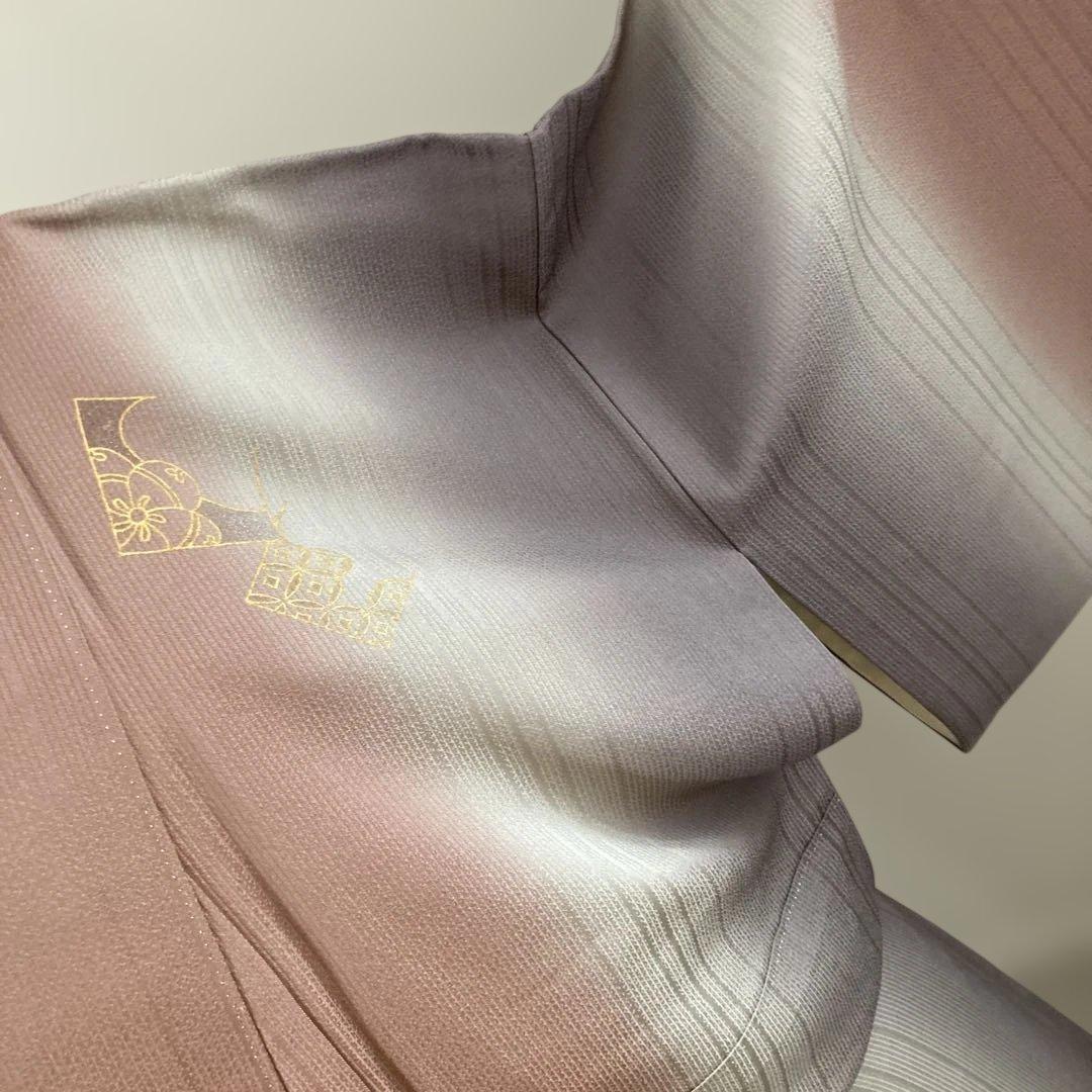 訪問着　吉祥花文　グラデーション　ピンクグレー　金彩トールサイズ　L からL L