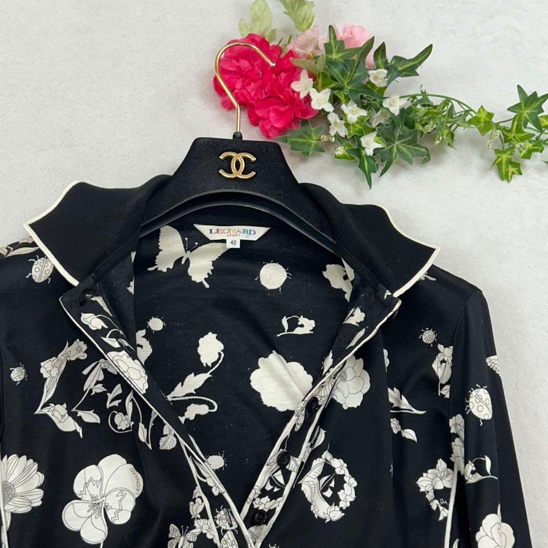 J565 美品 L レオナールスポーツ ポロシャツ ブラック レディース