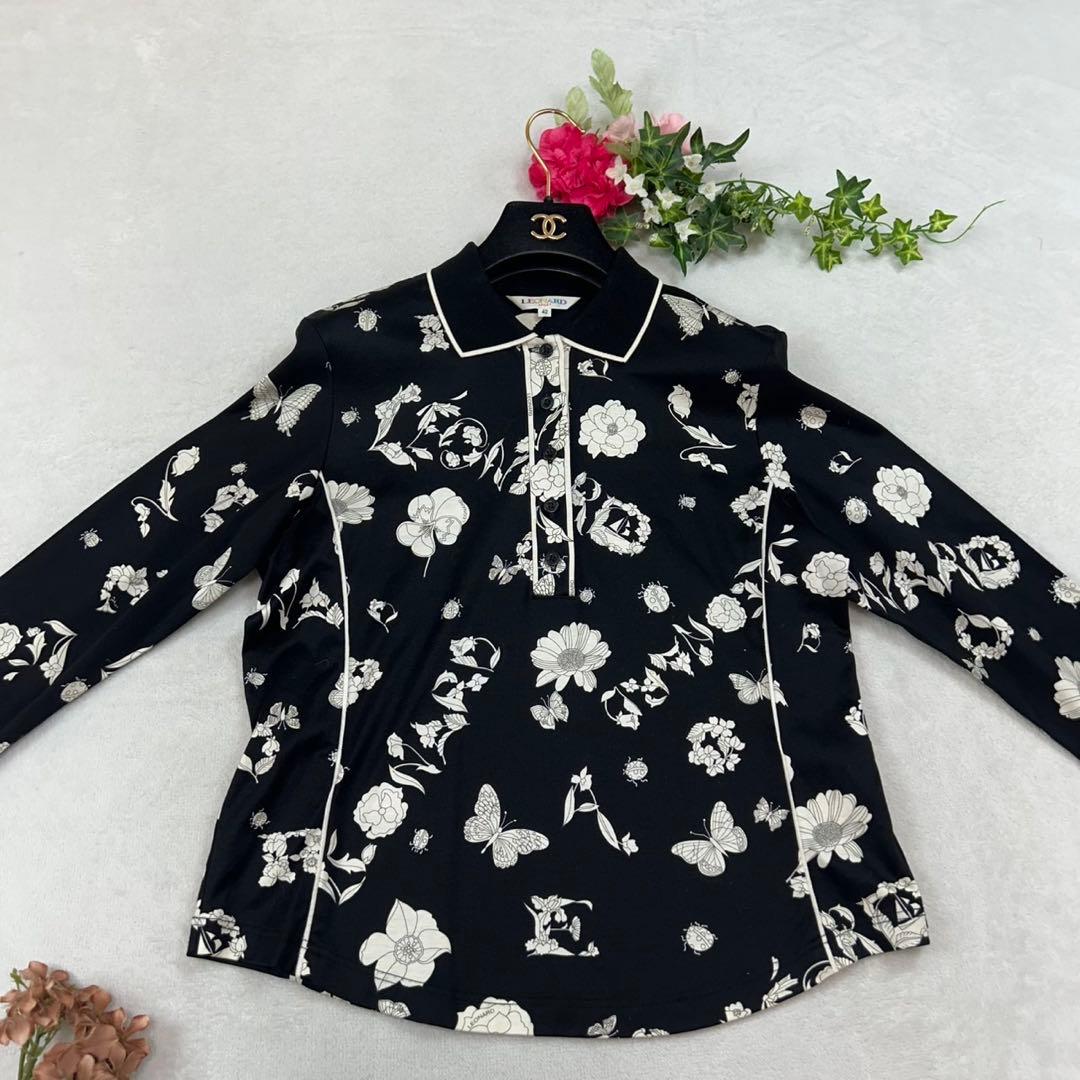 J565 美品 L レオナールスポーツ ポロシャツ ブラック レディース