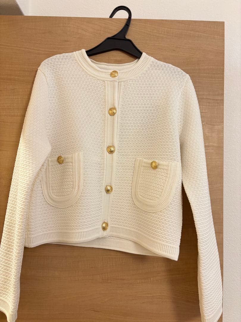 【最終値下げ新品】anuans ノーカラーラーベンニットジャケット IVORY