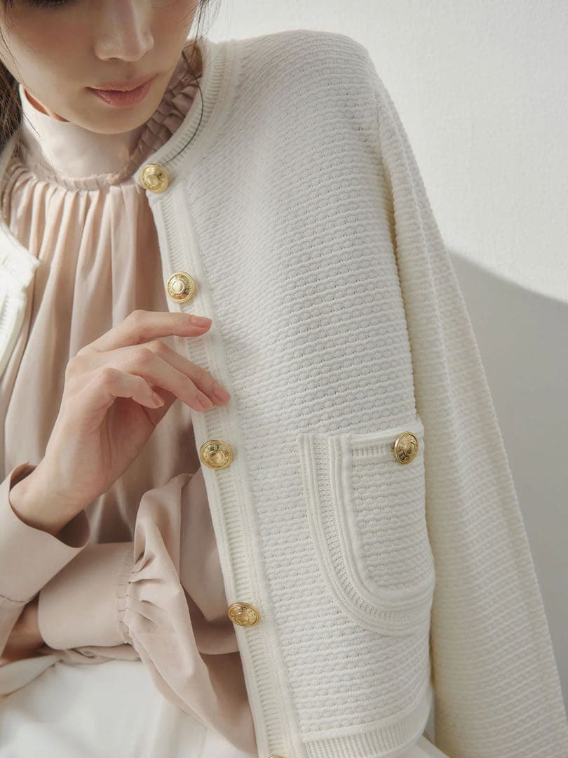 【最終値下げ新品】anuans ノーカラーラーベンニットジャケット IVORY