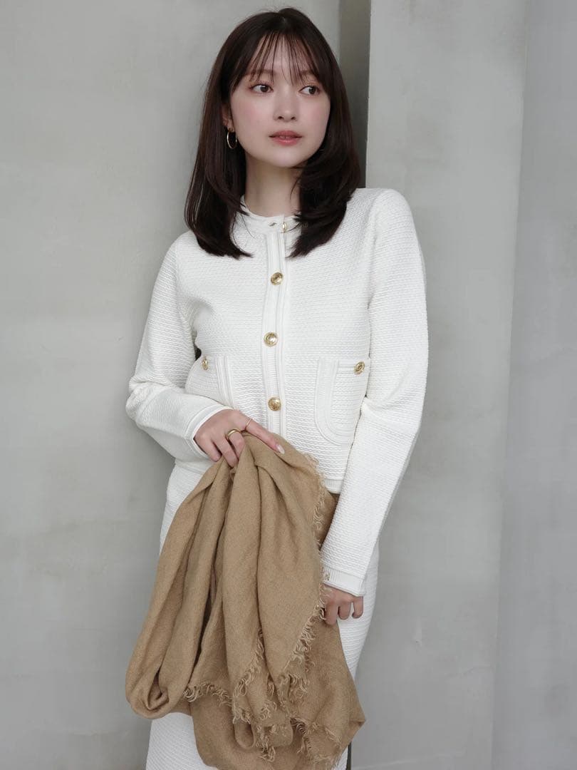 【最終値下げ新品】anuans ノーカラーラーベンニットジャケット IVORY