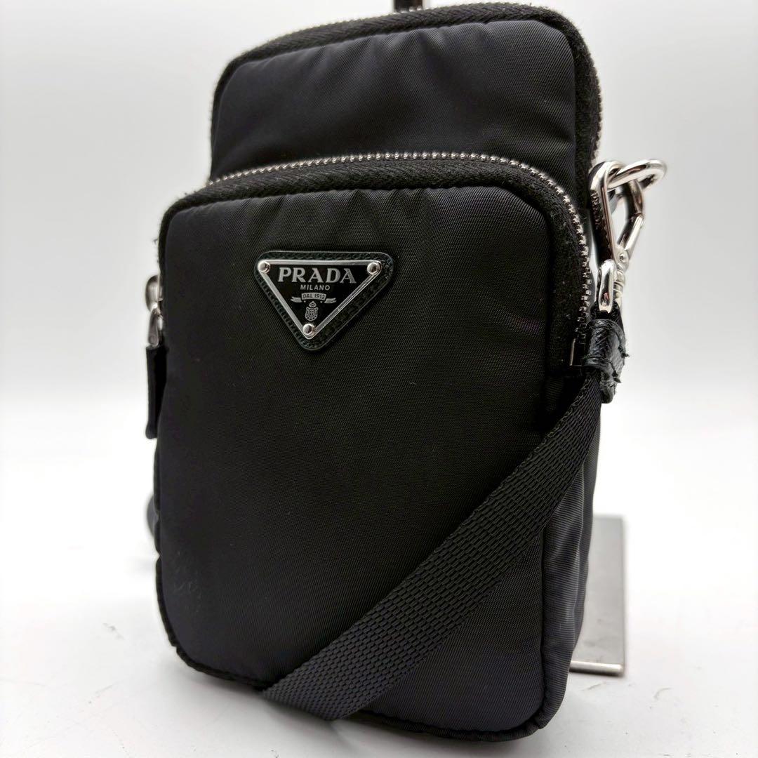 極美品 プラダ 三角プレートロゴ ナイロン ショルダー バッグ フォンケース