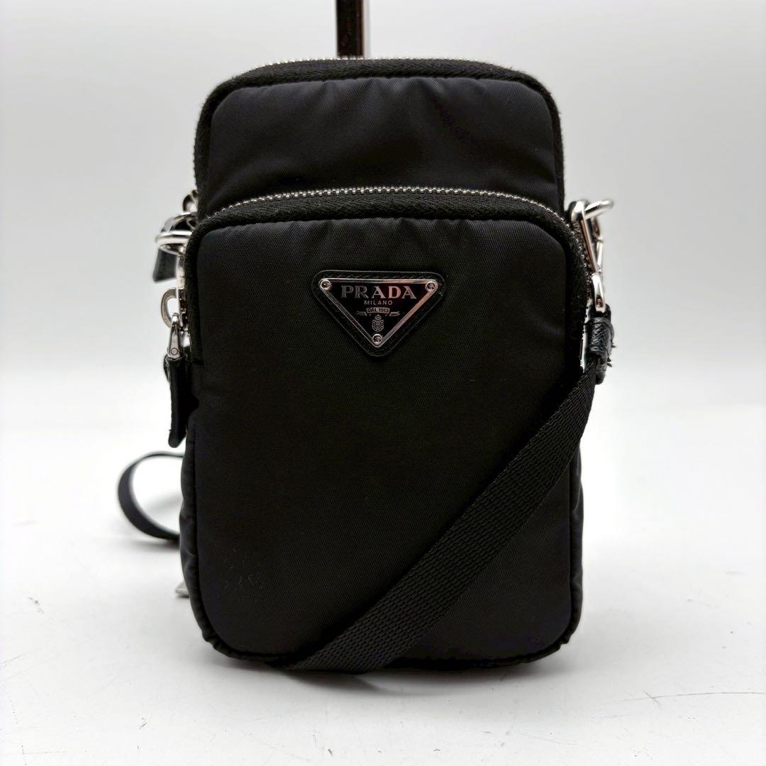 極美品 プラダ 三角プレートロゴ ナイロン ショルダー バッグ フォンケース