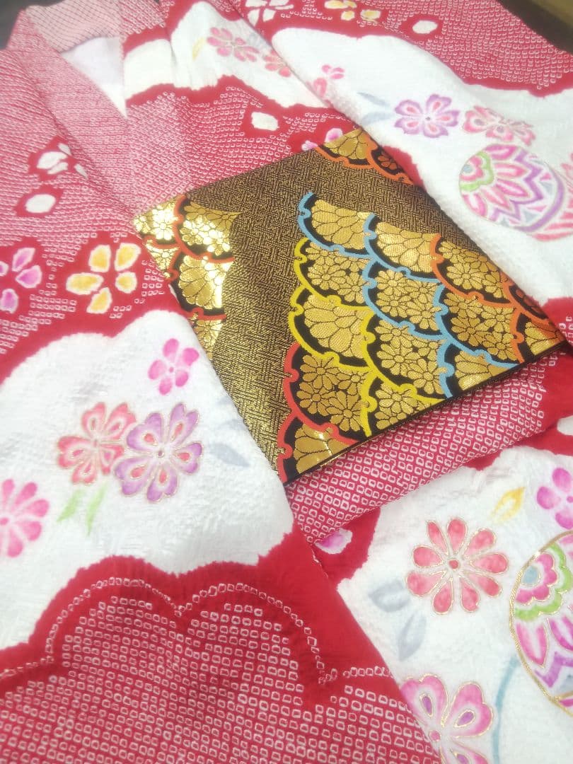 ★売約品★特選総絞り 七歳お祝い着物 帯シメ、長襦袢、小物セット