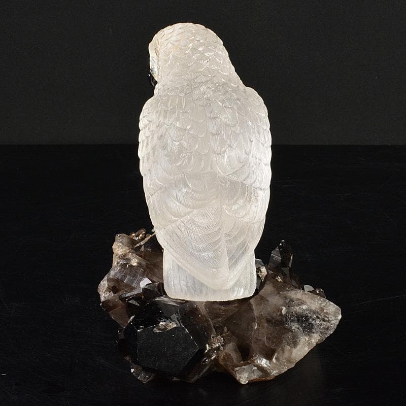 天然石彫刻　ラブラドライト　ロッククリスタル　虎目石　梟　置物　M　R7422
