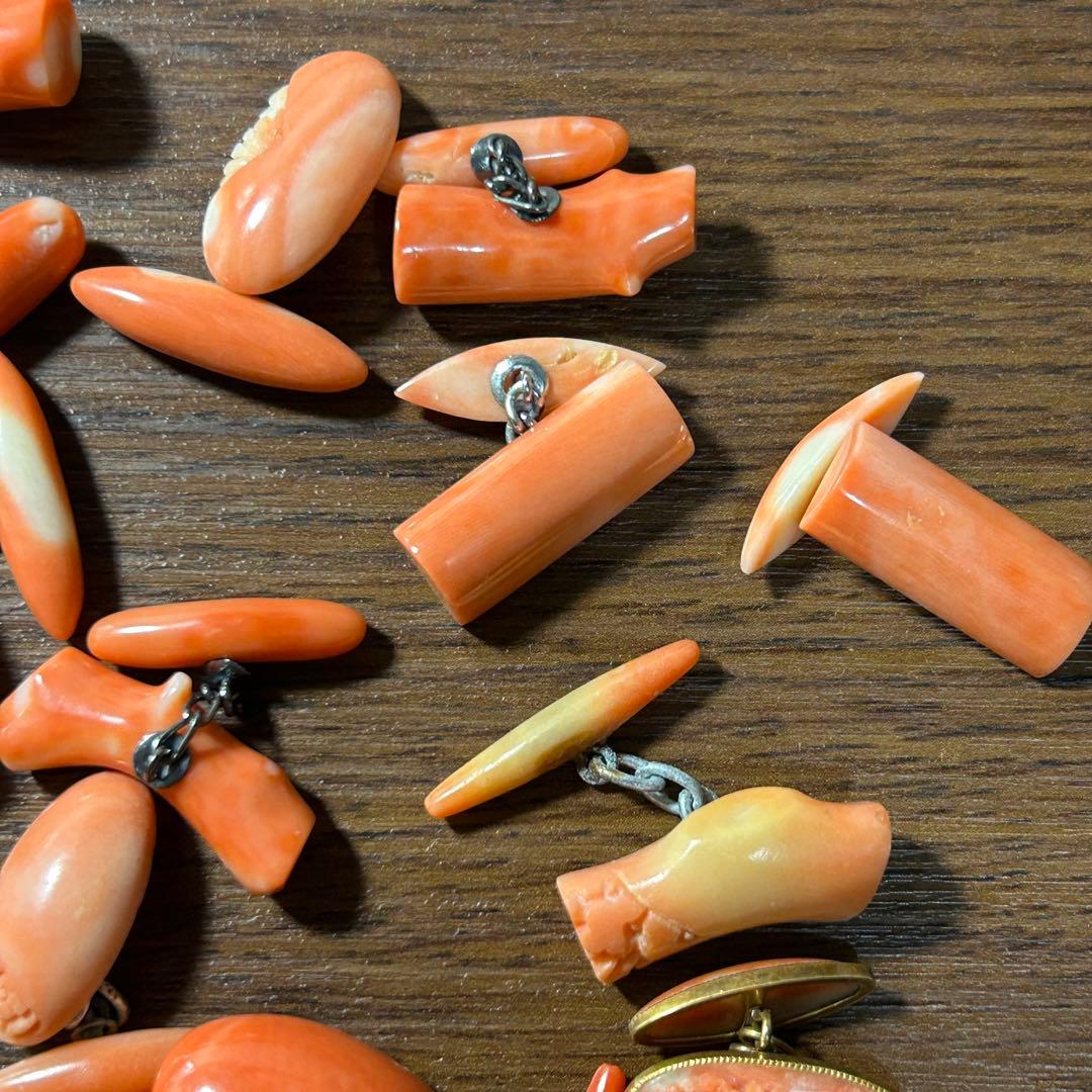 M*石様 サンゴ カフス まとめ 珊瑚 赤珊瑚 総重量57g 希少 コーラル 花