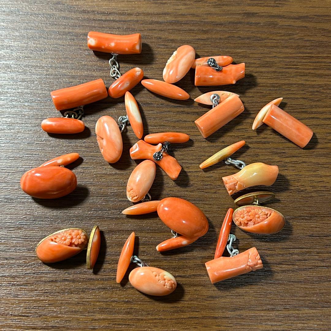 M*石様 サンゴ カフス まとめ 珊瑚 赤珊瑚 総重量57g 希少 コーラル 花