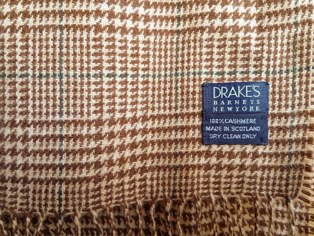 Drake's（ドレイクス）カシミヤマフラー ブラウン系グレンチェック