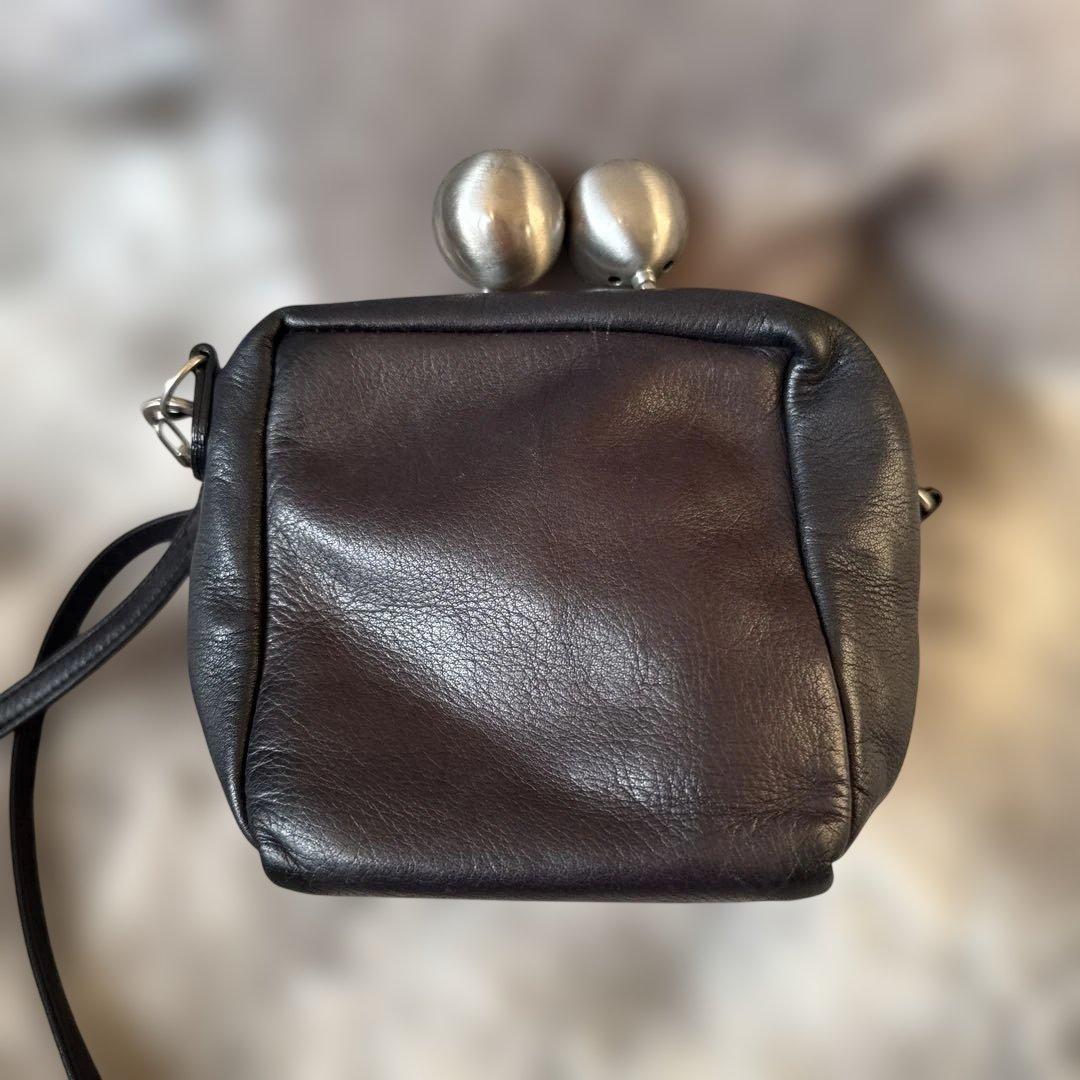 kawa-kawa カワカワ がま口 ショルダーバッグ ブラック 本革 レザー