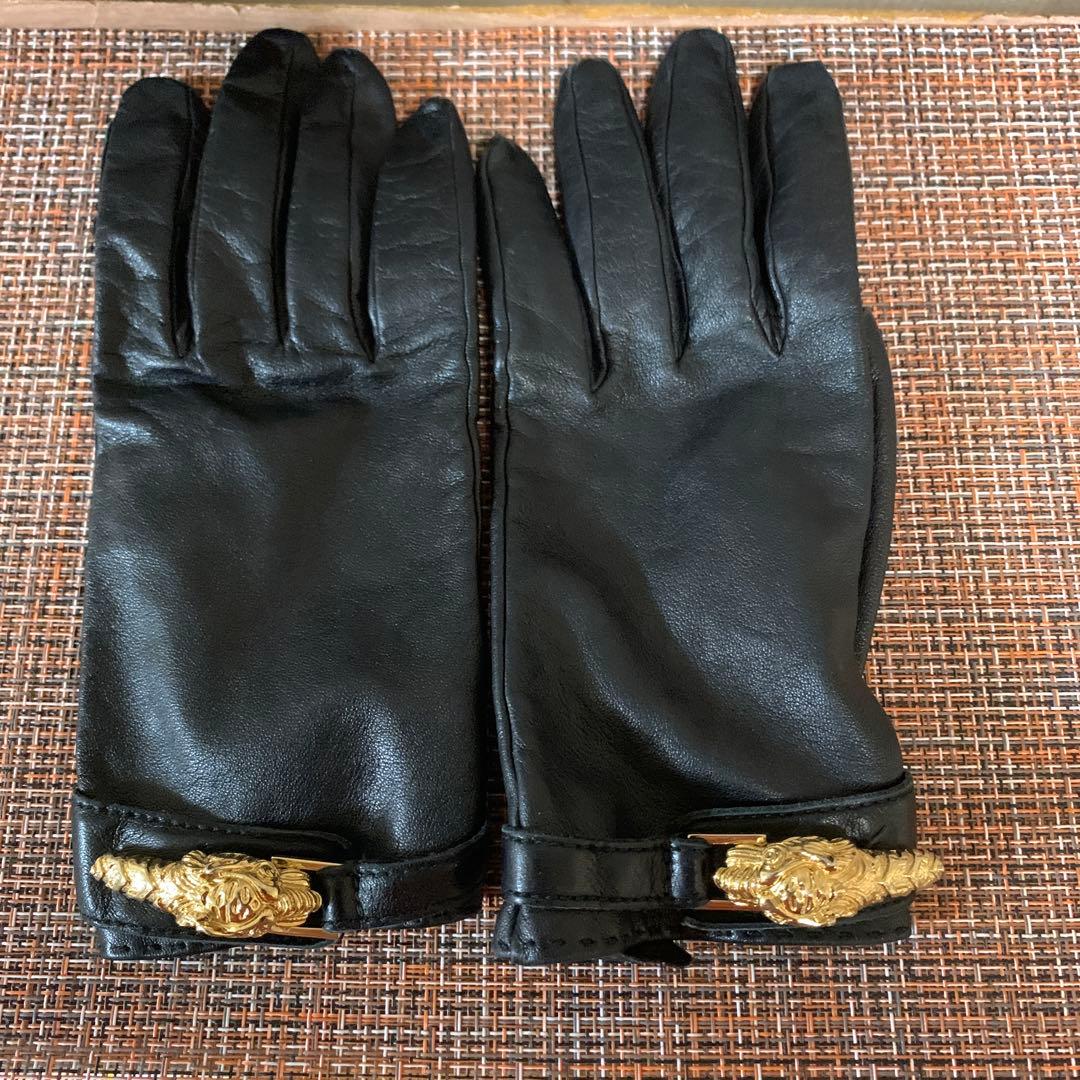レザー手袋 ブラック サイズ8 ゴールド装飾