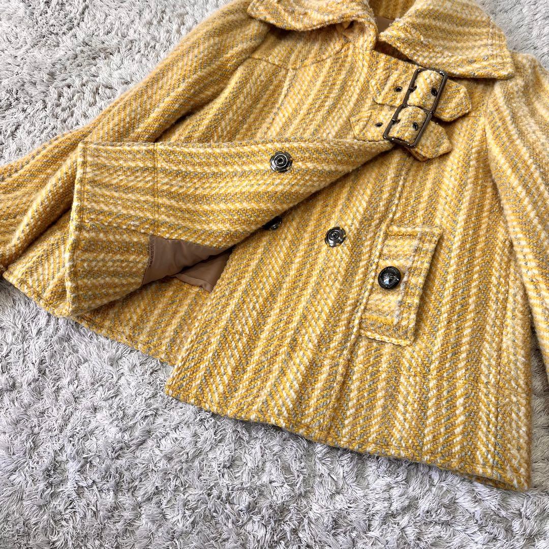 【サンプル品】バーバリーブルーレーベル ヘリンボーン ツイード コート イエロー