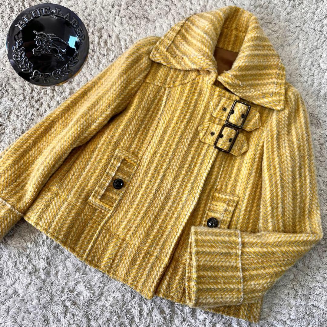 【サンプル品】バーバリーブルーレーベル ヘリンボーン ツイード コート イエロー