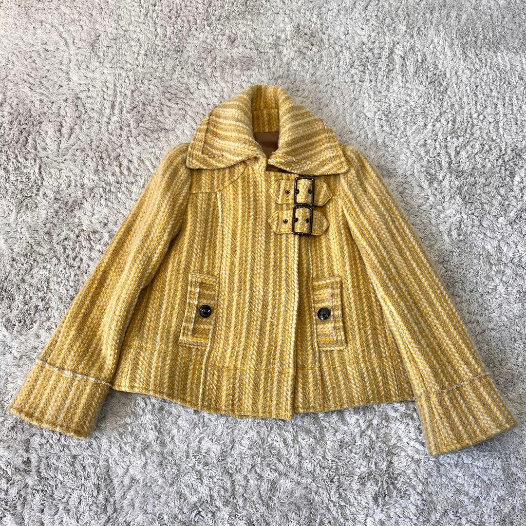 【サンプル品】バーバリーブルーレーベル ヘリンボーン ツイード コート イエロー