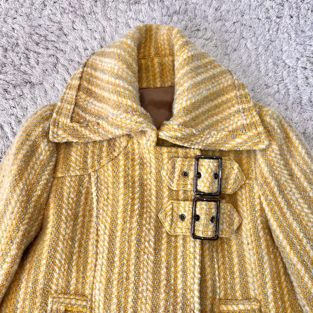 【サンプル品】バーバリーブルーレーベル ヘリンボーン ツイード コート イエロー