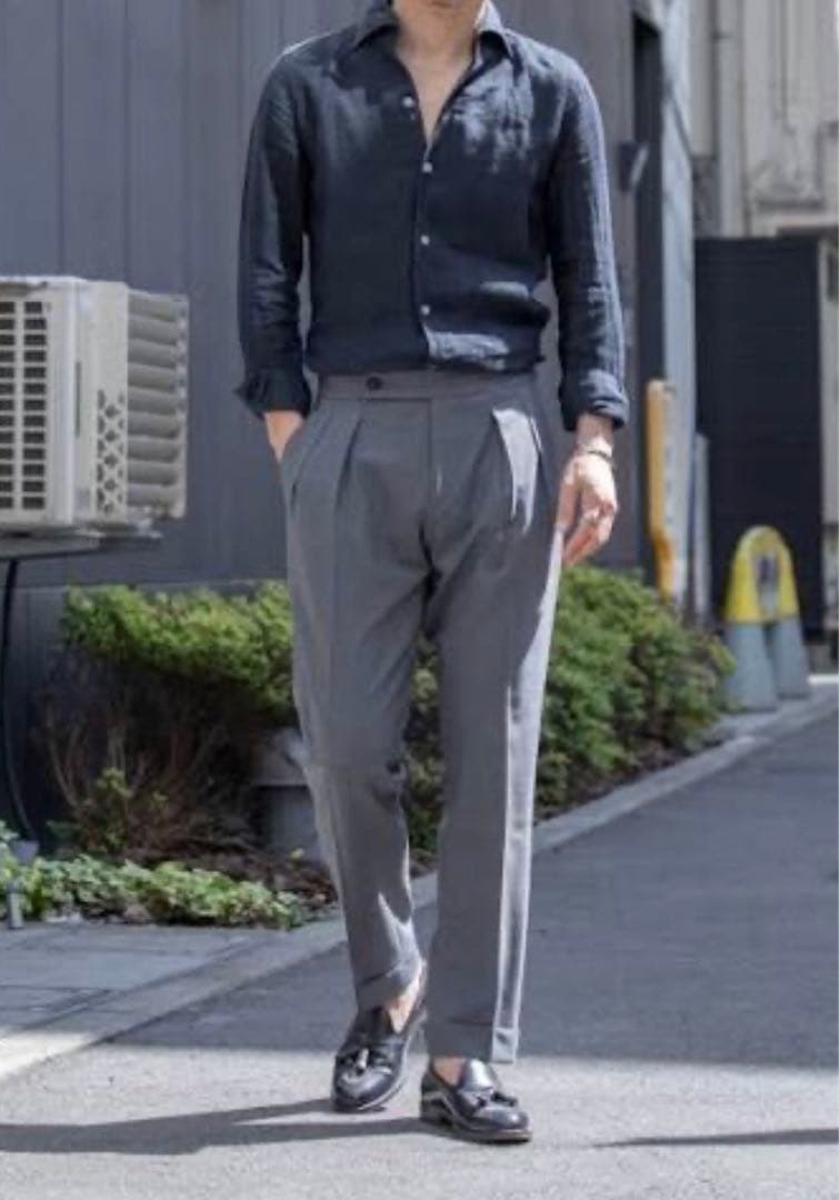 ピ*ロ様 BERWICH グレー ツープリーツスラックス　46