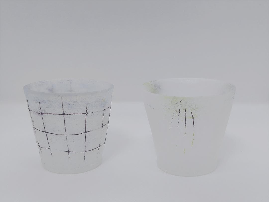 ガラス作家：能登朝奈　パート・ド・ヴェール　フリーカップ2個