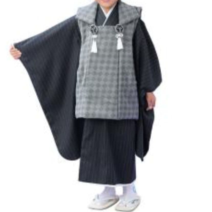 男の子3歳★グレー×紺★被布＆着物＆雪駄