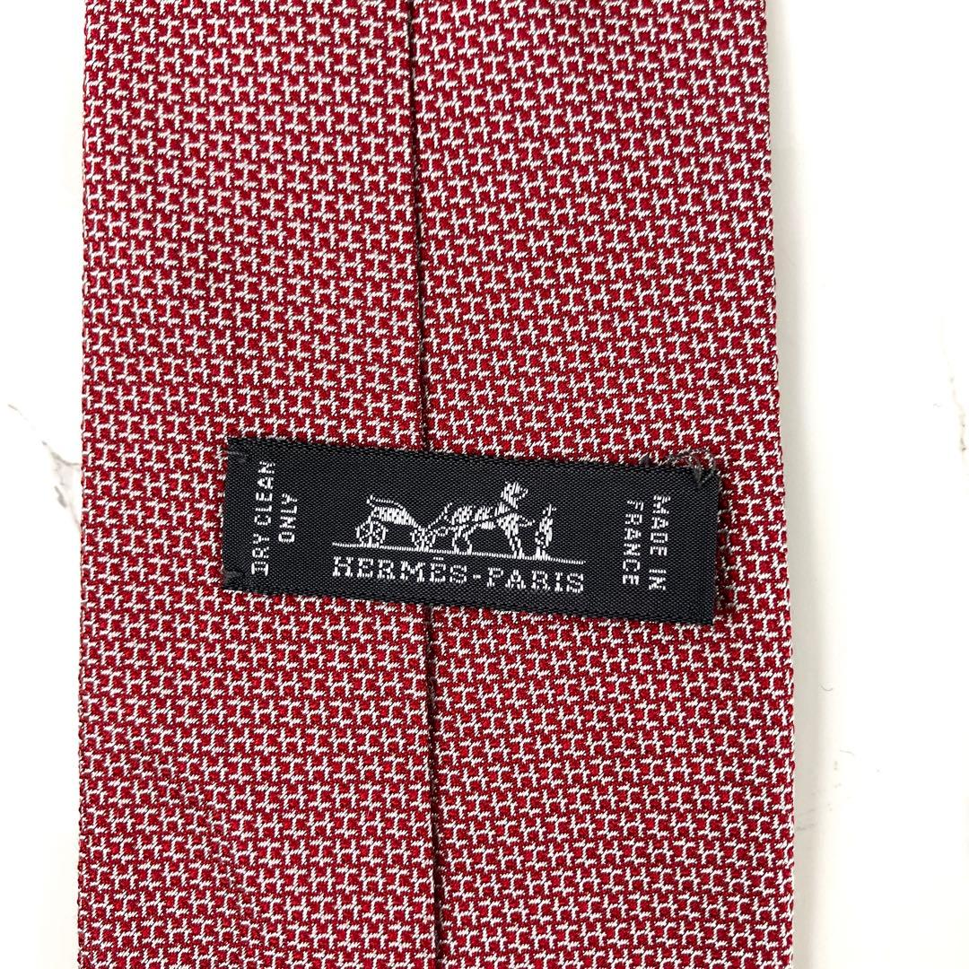 HERMES エルメス　ネクタイ　H柄　H織　ジャガード　光沢　レッド