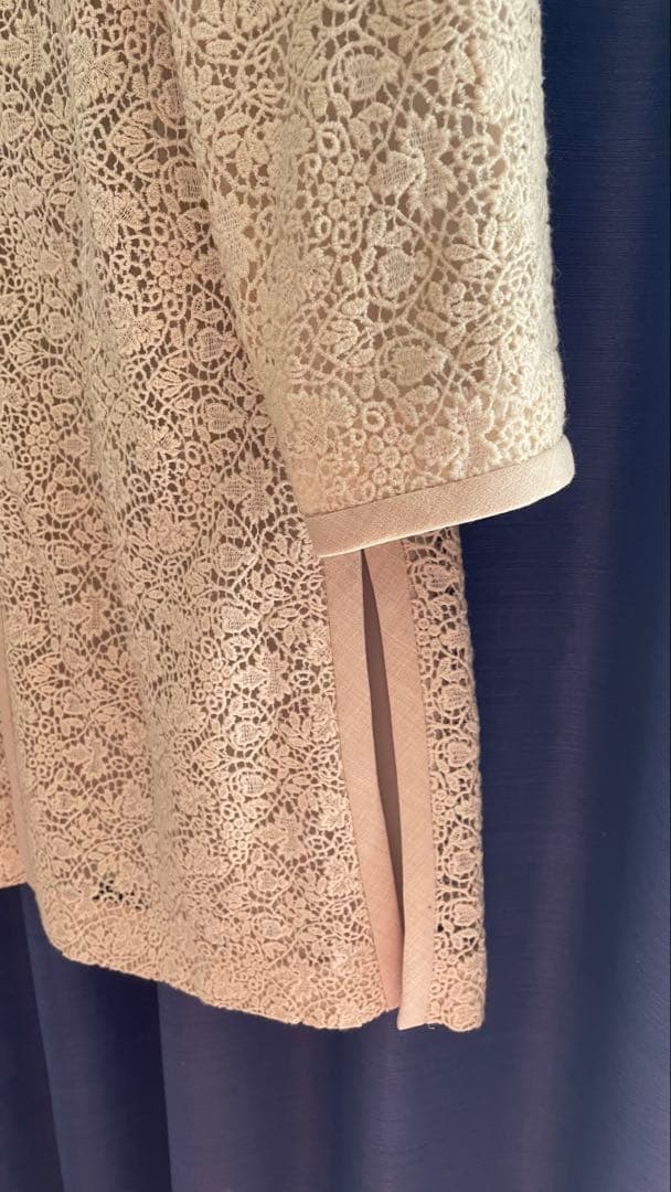 Y*i様 【レリアン】大きいサイズ レース スタンドカラーロングジャケット ベー