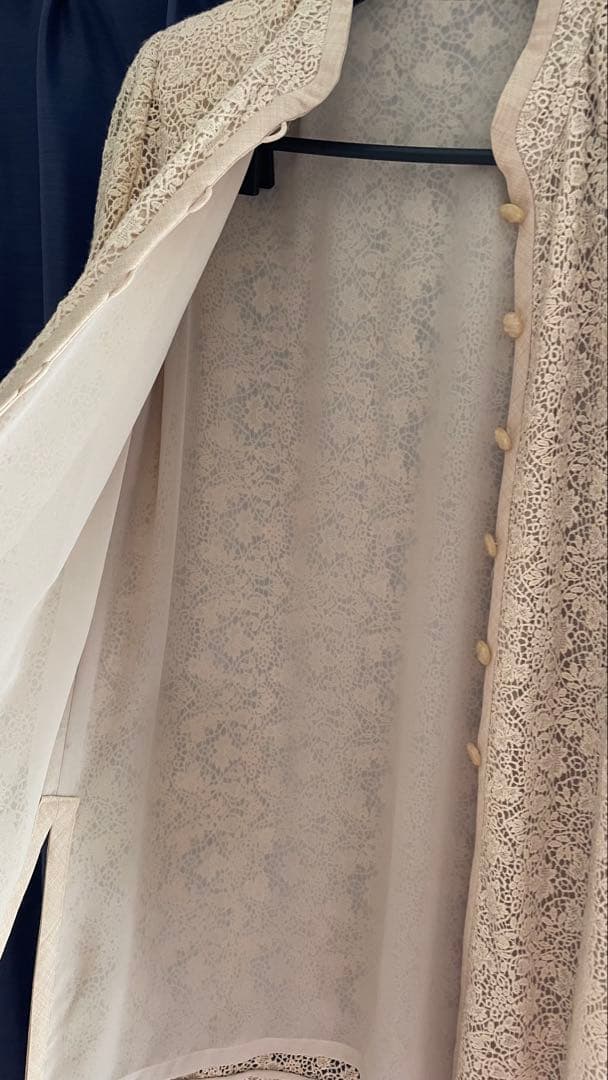 Y*i様 【レリアン】大きいサイズ レース スタンドカラーロングジャケット ベー