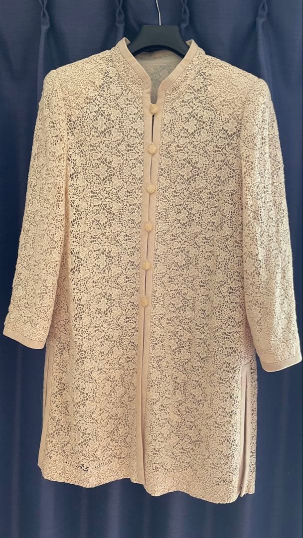 Y*i様 【レリアン】大きいサイズ レース スタンドカラーロングジャケット ベー