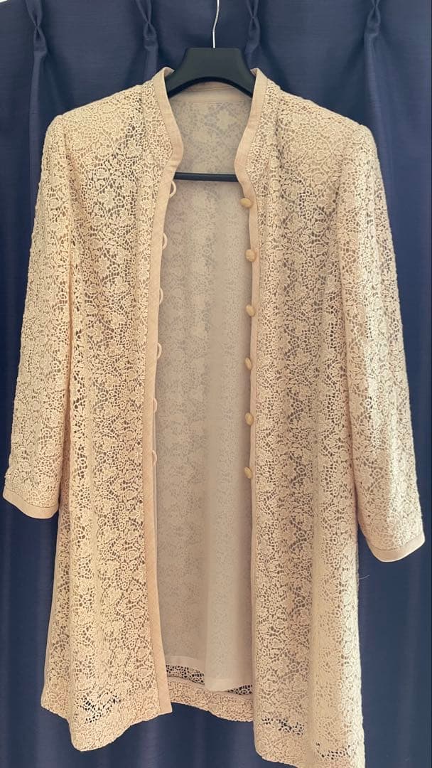 Y*i様 【レリアン】大きいサイズ レース スタンドカラーロングジャケット ベー