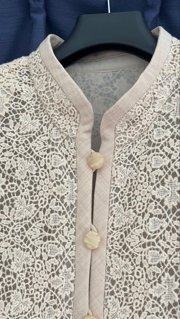 Y*i様 【レリアン】大きいサイズ レース スタンドカラーロングジャケット ベー