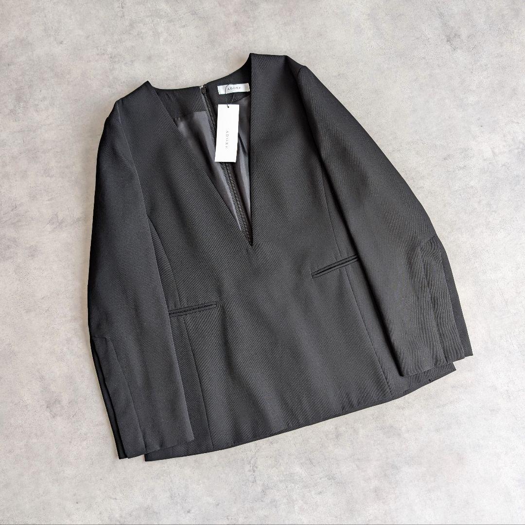 ADORE クリアツイルブラウス アドーア ブラック ノーカラージャケット