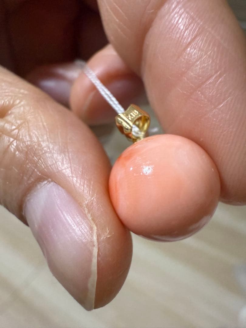 K18金　珊瑚 ペンダント　ピンク珊瑚 サンゴ 約12.7mm