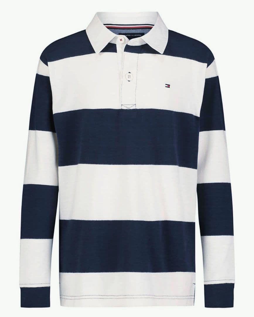 新品タグ付き トミーヒルフィガー ラガーシャツ 紺x白 ジュニアXL