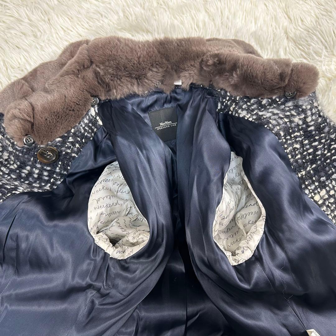 美品✨マックスマーラ 2WAY ツイード ファーコート ペプラム モヘア混