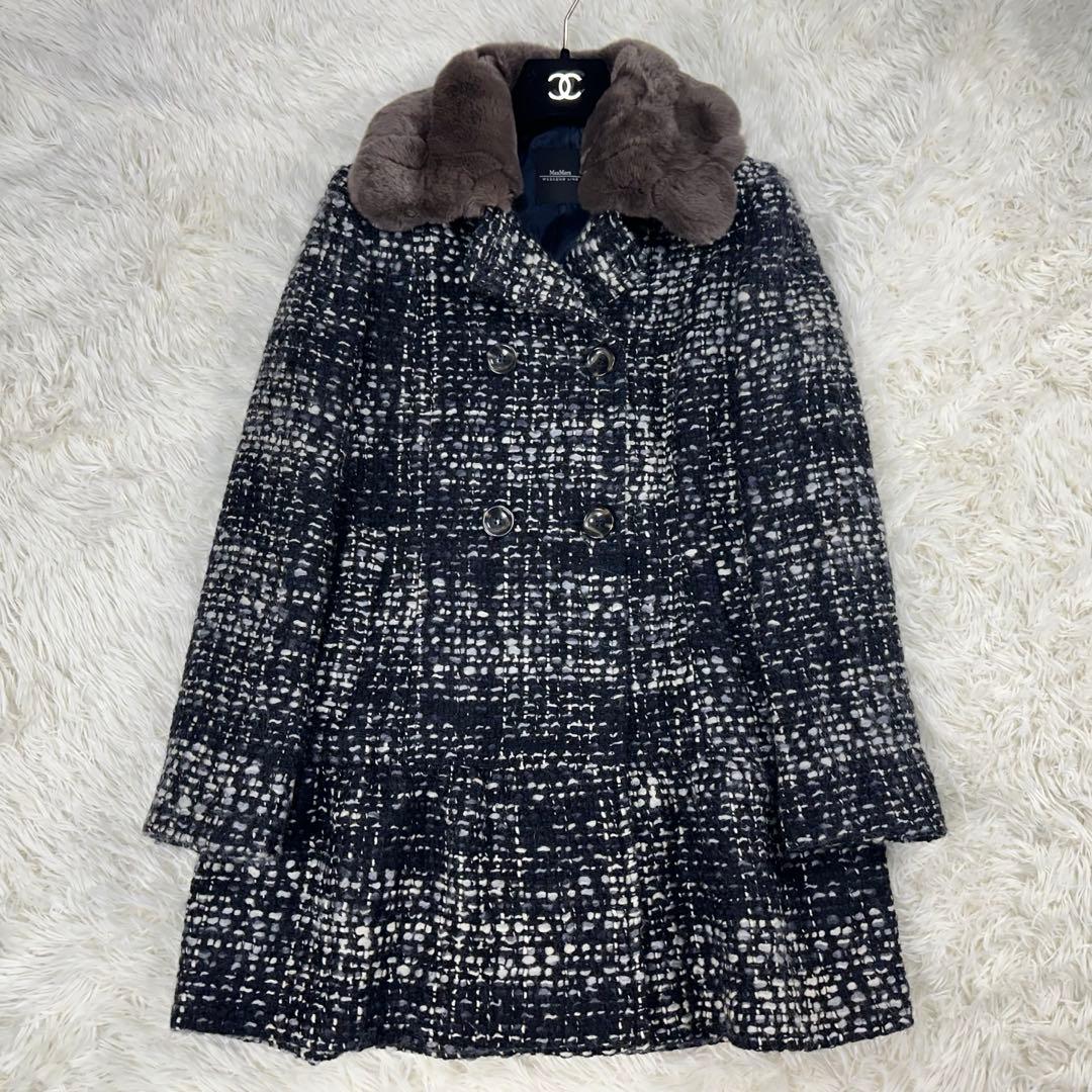 美品✨マックスマーラ 2WAY ツイード ファーコート ペプラム モヘア混