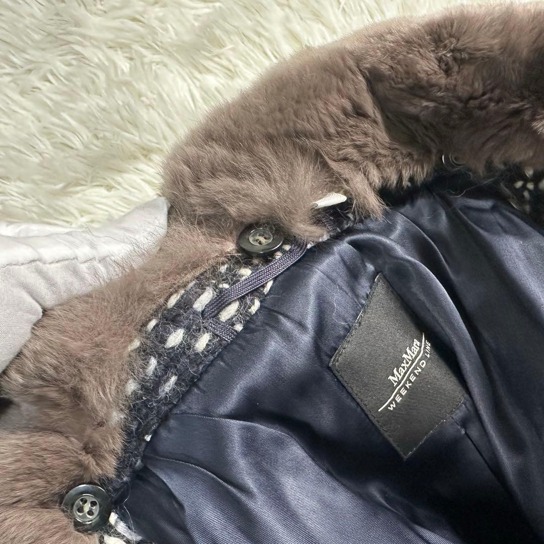 美品✨マックスマーラ 2WAY ツイード ファーコート ペプラム モヘア混