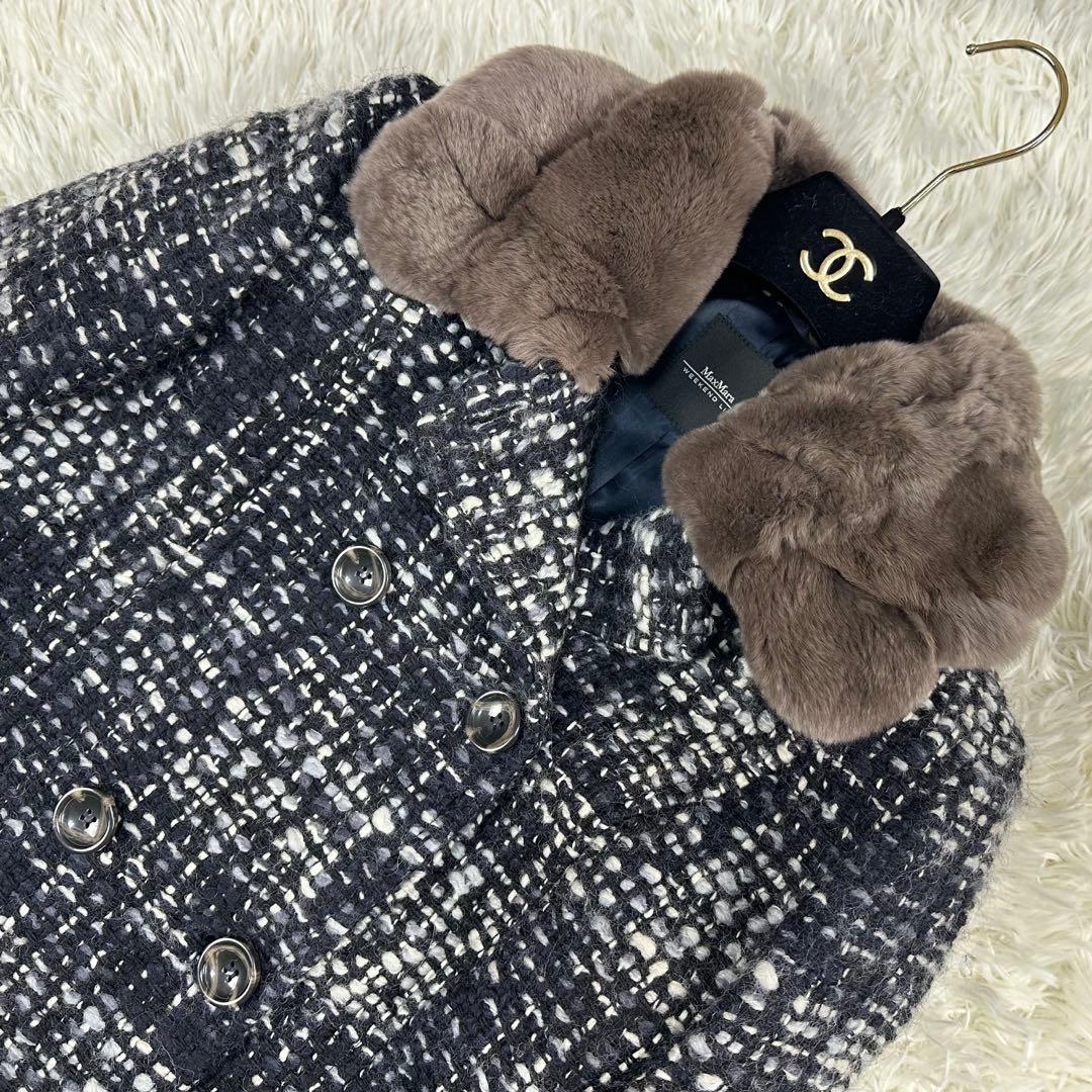 美品✨マックスマーラ 2WAY ツイード ファーコート ペプラム モヘア混