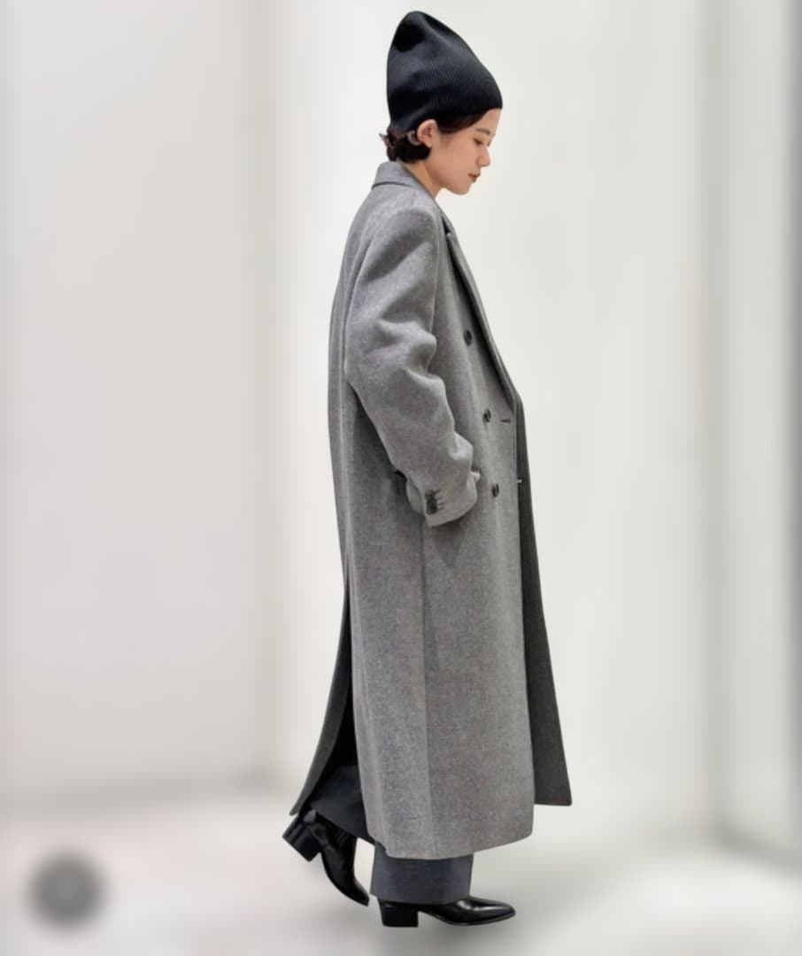 グレー ダブルブレスト ロングコート