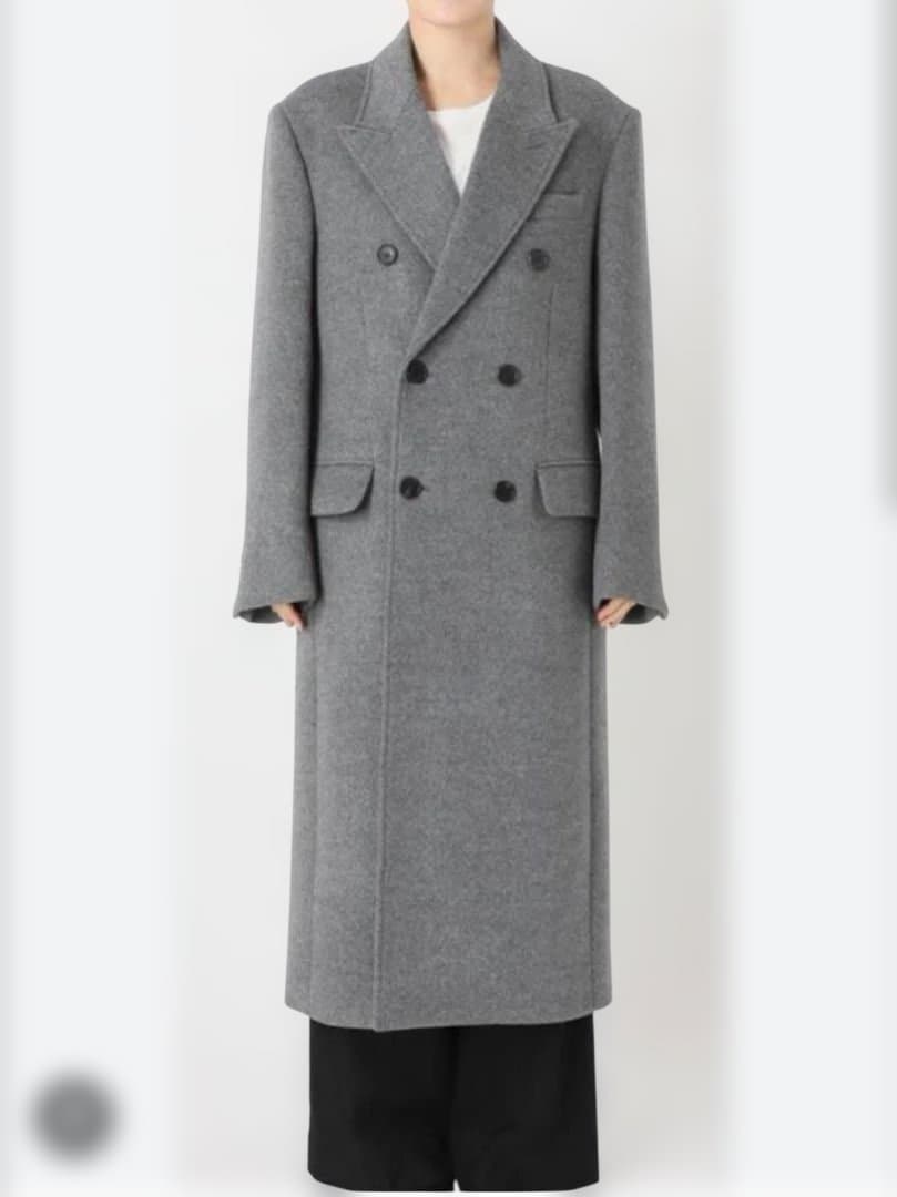 グレー ダブルブレスト ロングコート