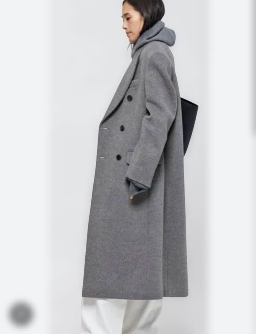 グレー ダブルブレスト ロングコート