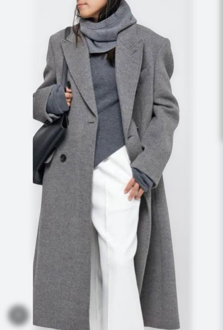 グレー ダブルブレスト ロングコート