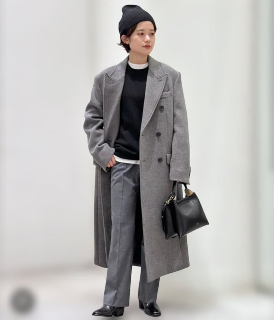 グレー ダブルブレスト ロングコート