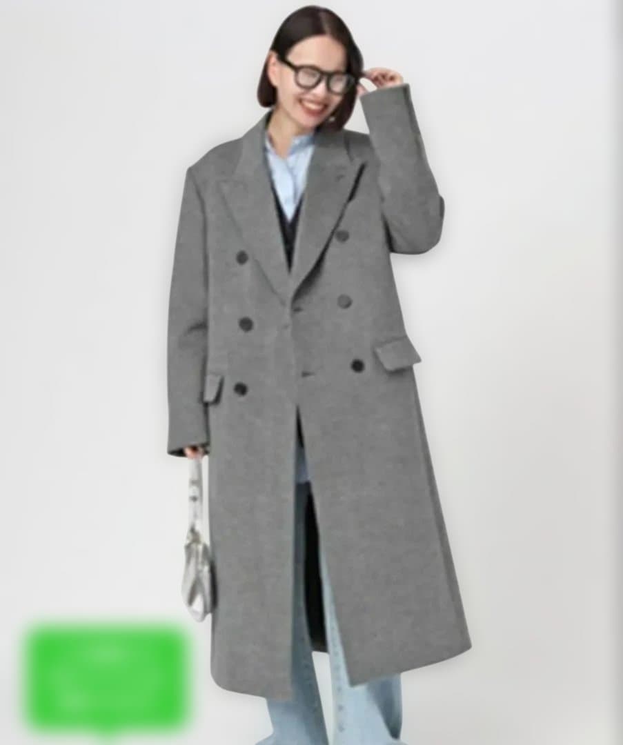 グレー ダブルブレスト ロングコート