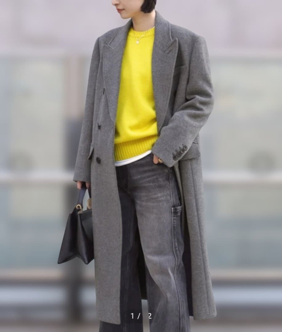 グレー ダブルブレスト ロングコート