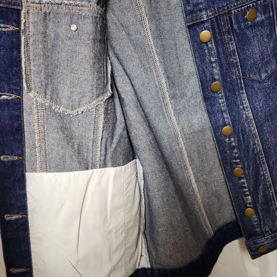 somari ヴィンテージ風デニムジャケット Gジャン ノーカラー フリンジ