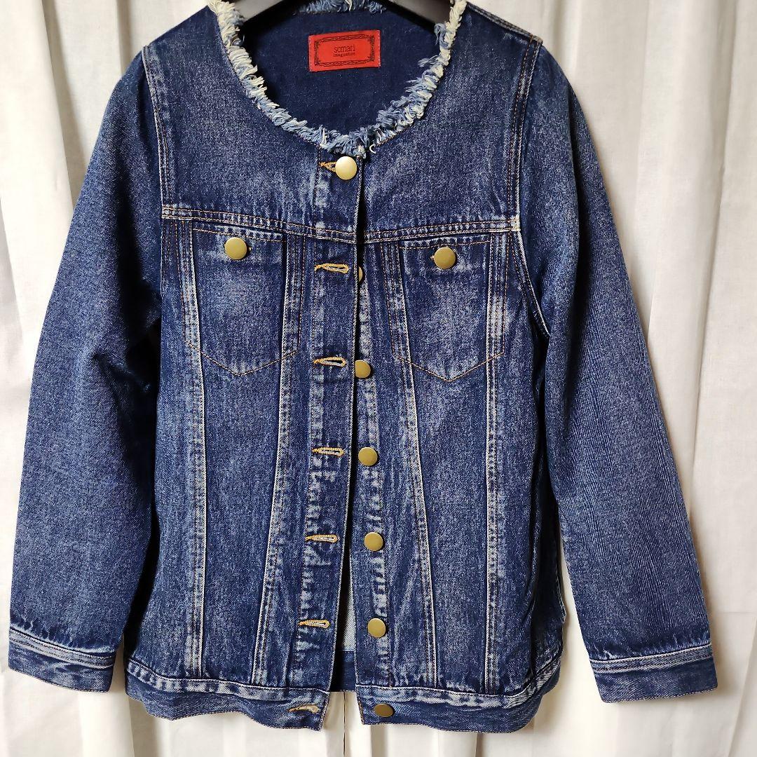 somari ヴィンテージ風デニムジャケット Gジャン ノーカラー フリンジ