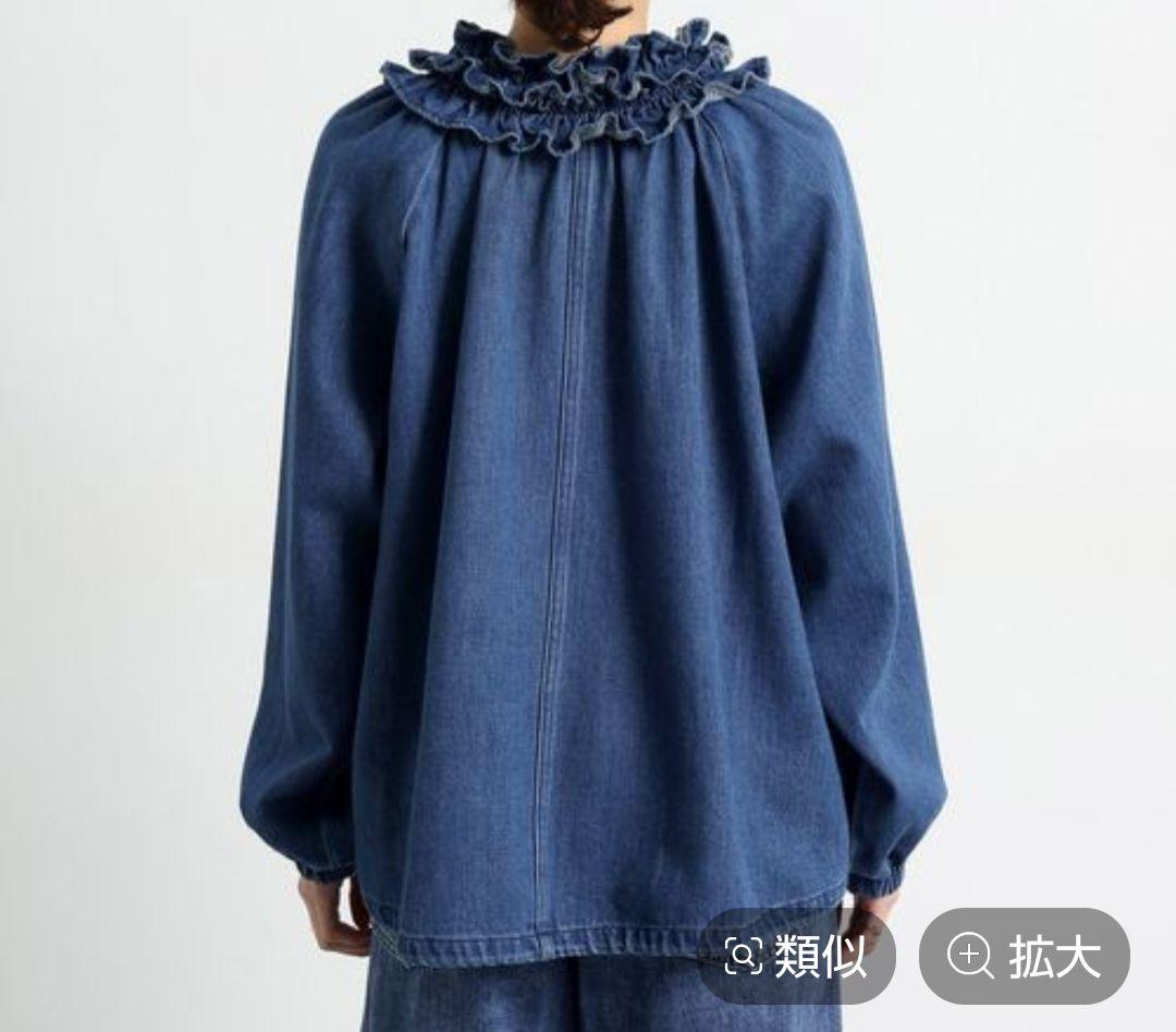 タグ付き未使用 スタディオクリップ フリルカラー甘織デニムシャツブルゾン ブルー