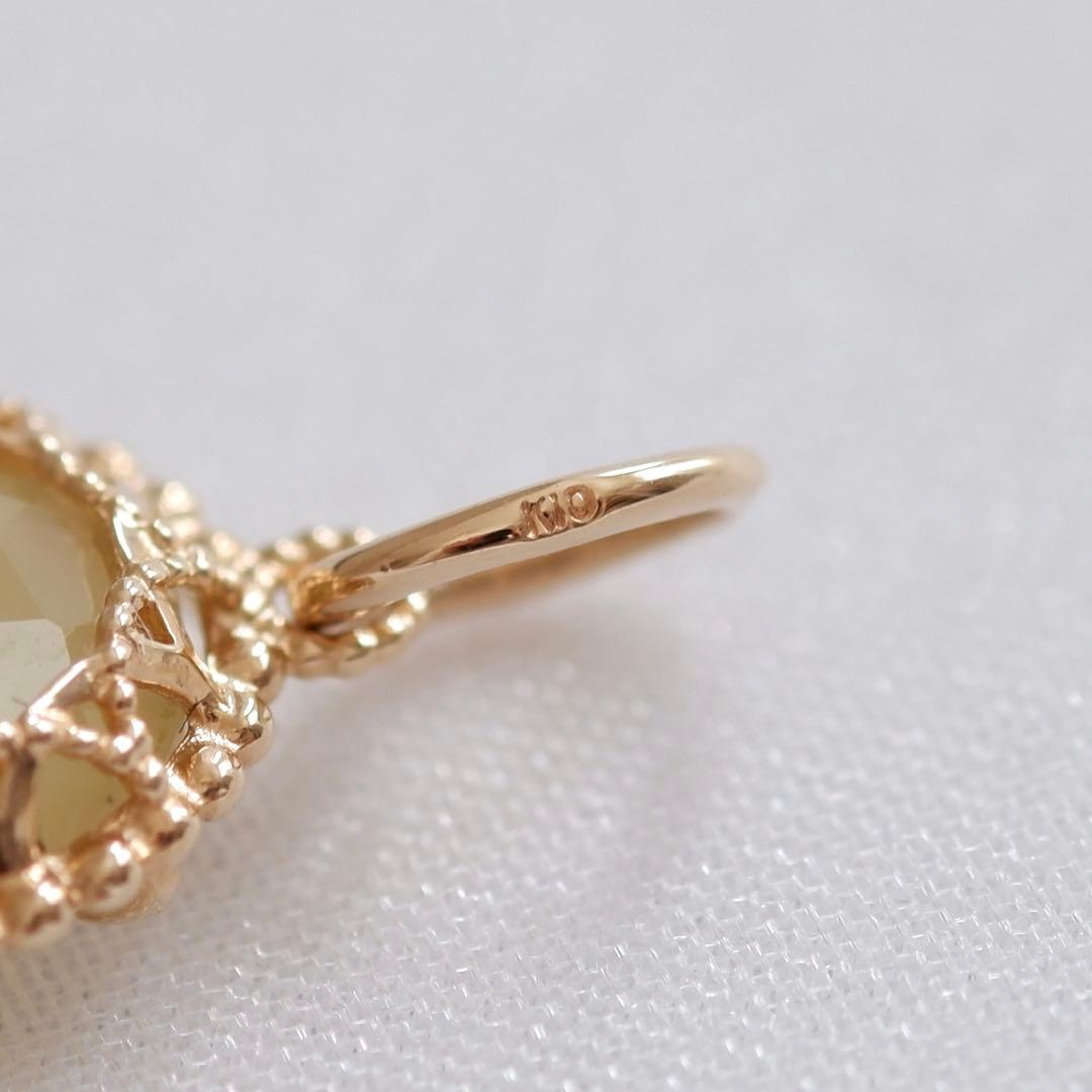 アガット agete ペンダントトップ チャーム 白蝶貝 レモンクォーツ K10