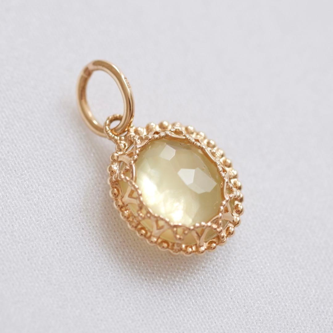 アガット agete ペンダントトップ チャーム 白蝶貝 レモンクォーツ K10