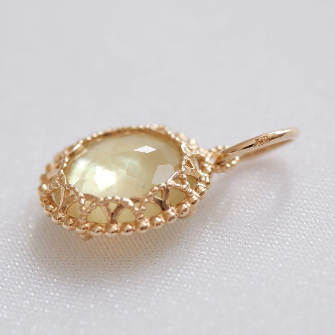 アガット agete ペンダントトップ チャーム 白蝶貝 レモンクォーツ K10