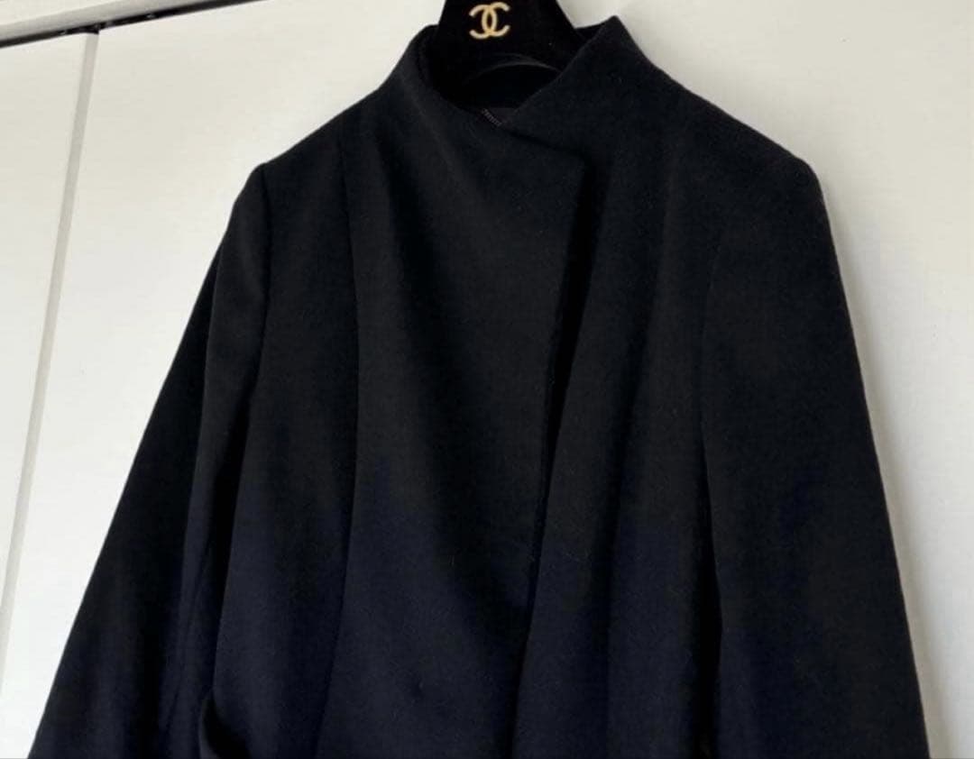 アンタイトル ロングコート ノーカラー コート ラップコート ブラック