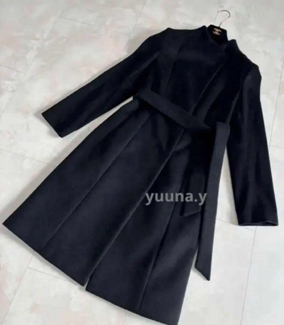 アンタイトル ロングコート ノーカラー コート ラップコート ブラック